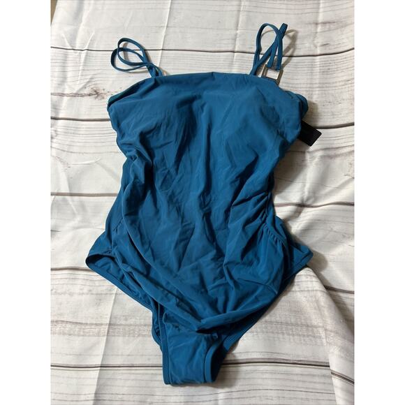 Aqua Green  UPF 50 Double Strap Asymmetrical One Piece Swimsuit Women's L NWT - Picture 3 of 4